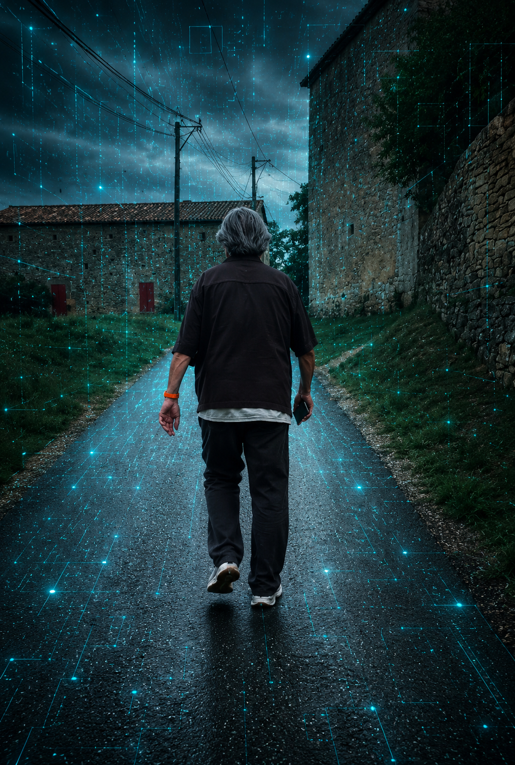 A human walking through a digitally connected world